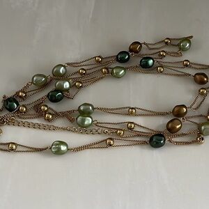 Joan Rivers Signed Green Gold Bronze Layering Necklace